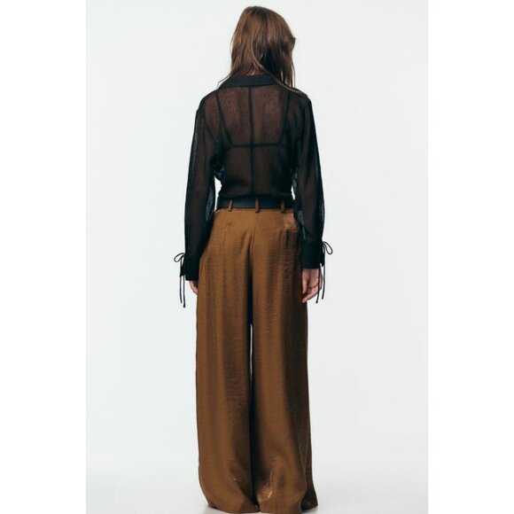 ZARA WIDE SATIN TROUSERS WITH BELT - Picture 7 of 8